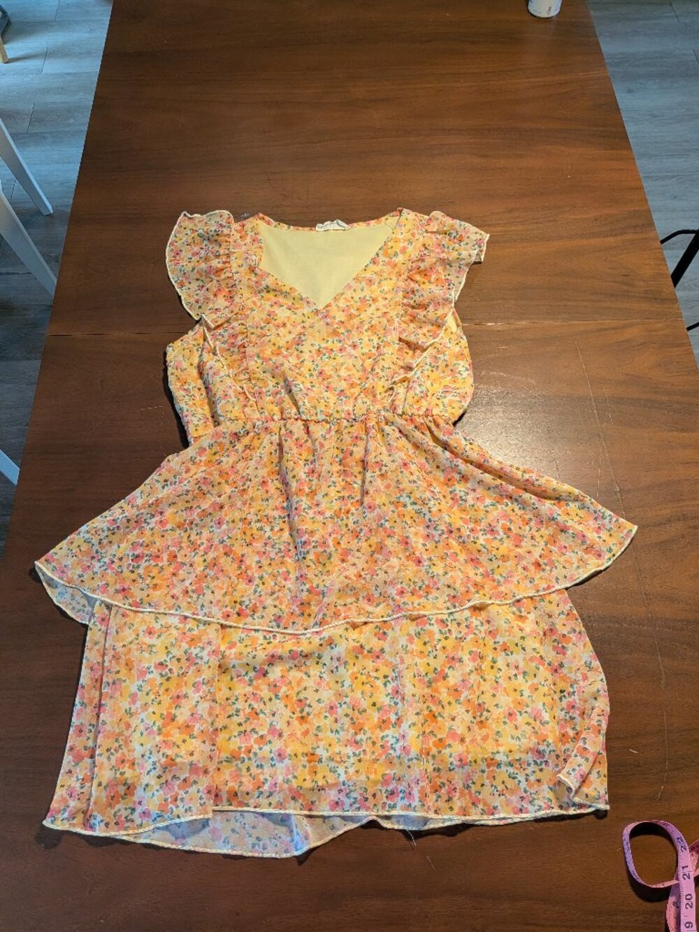 🌼 Peach Love California Floral Dress – Size Unknown (Measurements Included) 🌼